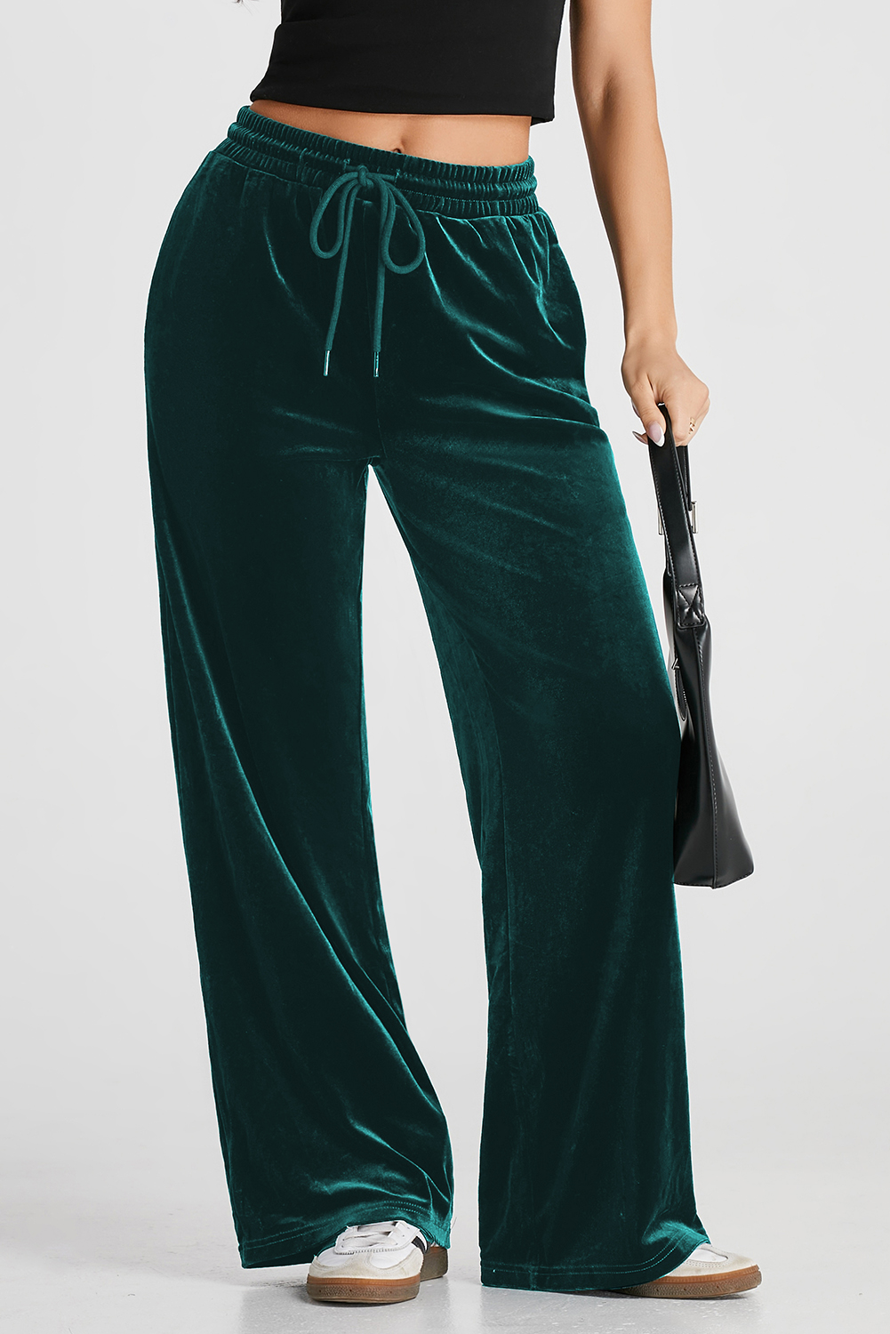 Evergreen Solid Drawstring Waist Wide Leg Pants - loveforevers