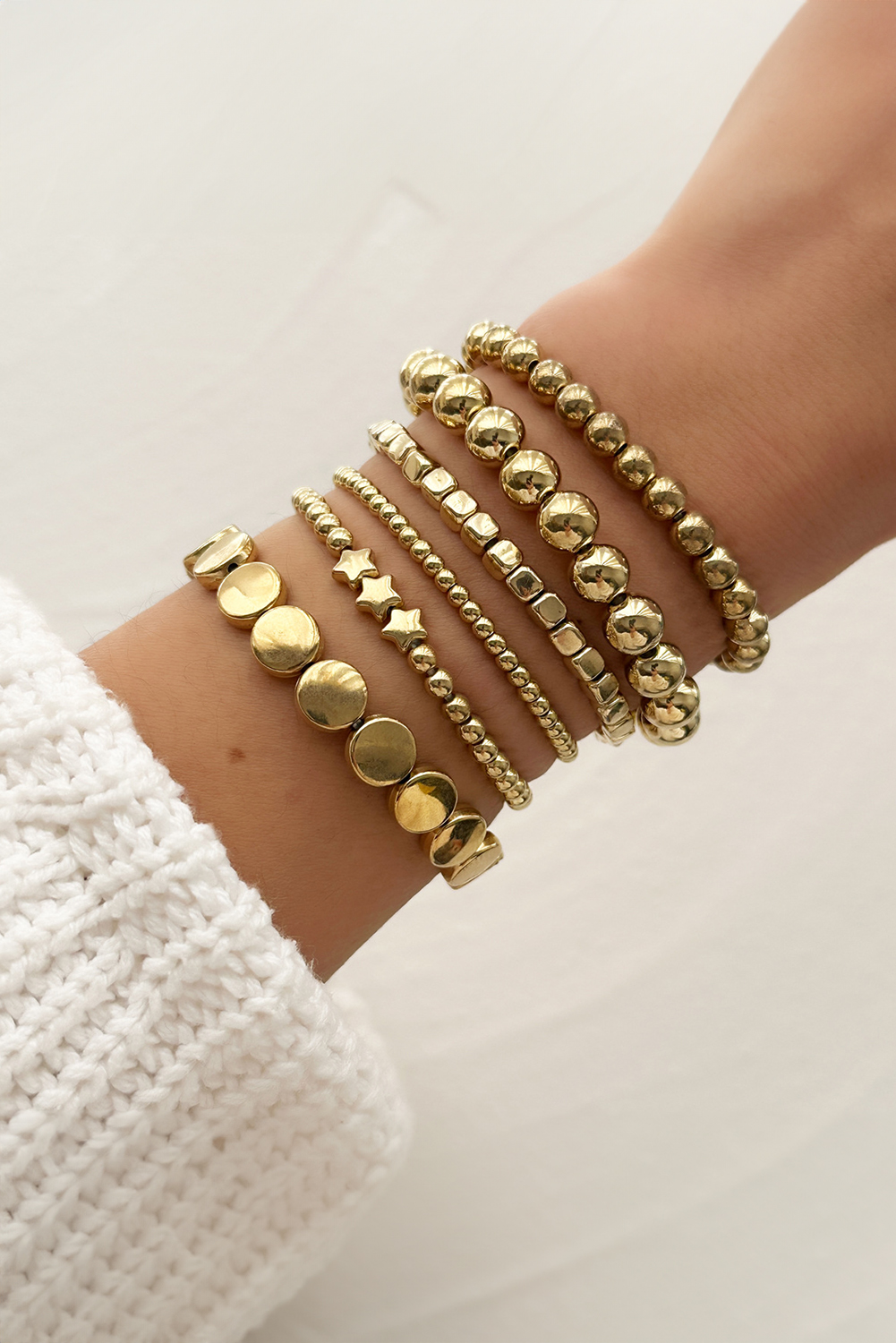 Gold Plated 6pcs Star Round Disk Ball Beading Bracelet Set - loveforevers