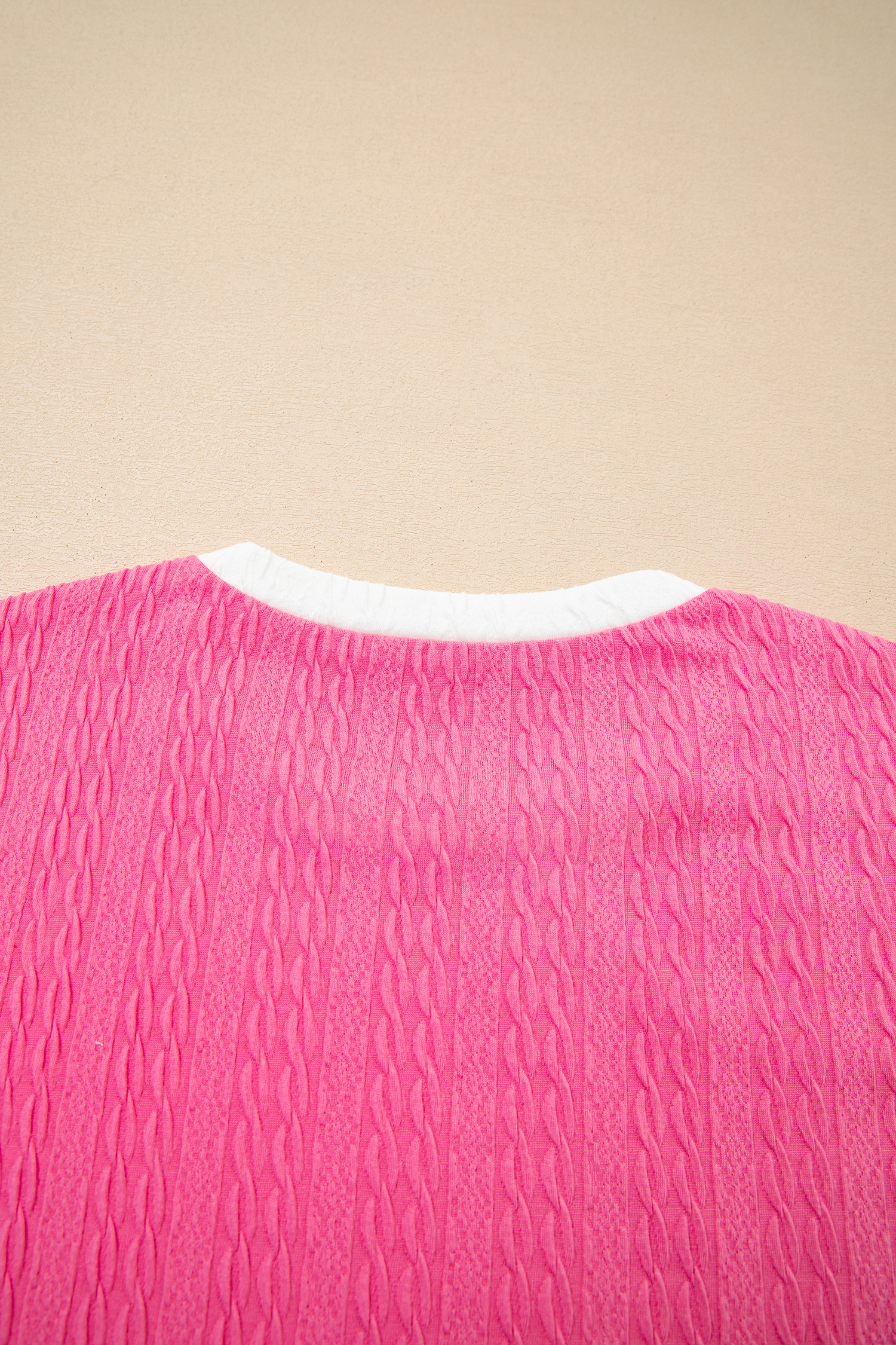 Bright Pink Textured Color Block Trim Loose Tee Drawstring Shorts 2pcs Set - loveforevers