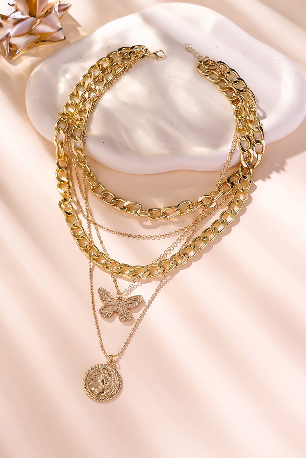 Gold Plated Alloy Multilayer Butterfly Charm Necklace - loveforevers