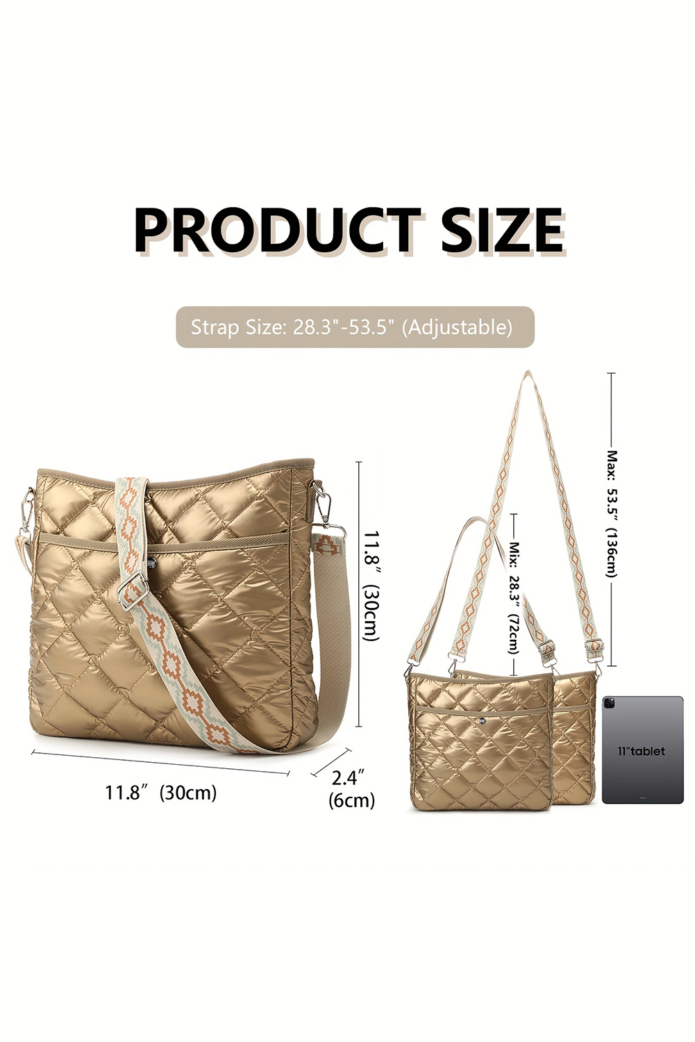 Gold Quilted Large Capacity Shoulder Bag - loveforevers
