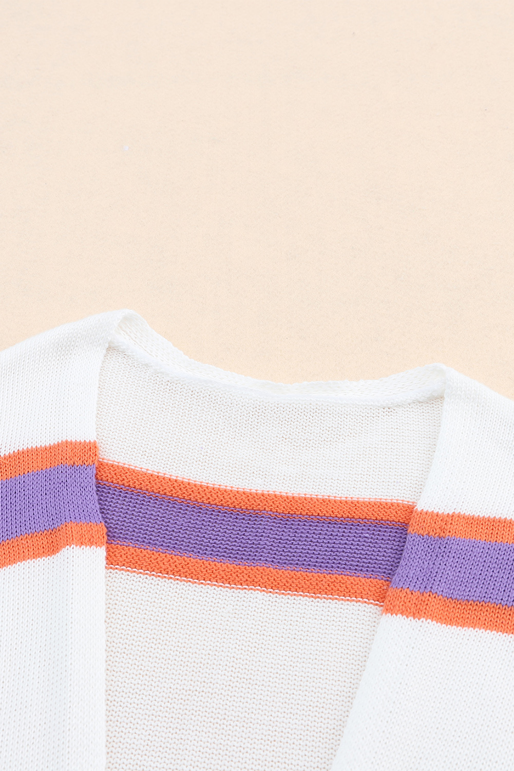 Beige Striped Long Sleeve Ribbed Trim Button Cardigan - loveforevers