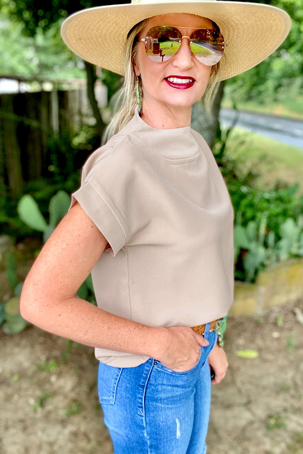 Oatmeal Plain Crew Neck Loose Fit Casual Top - loveforevers
