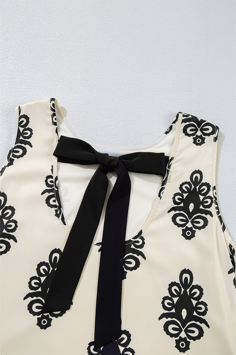 Beige Geometric Printed Sleeveless Hollowed Bowknot Back Mini Dress - loveforevers