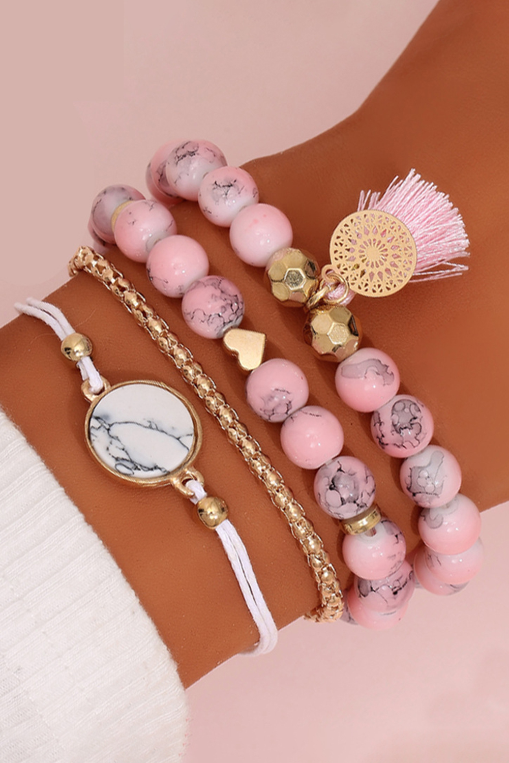 Pink Boho Style Beaded Multi Layer Bracelet Set - loveforevers