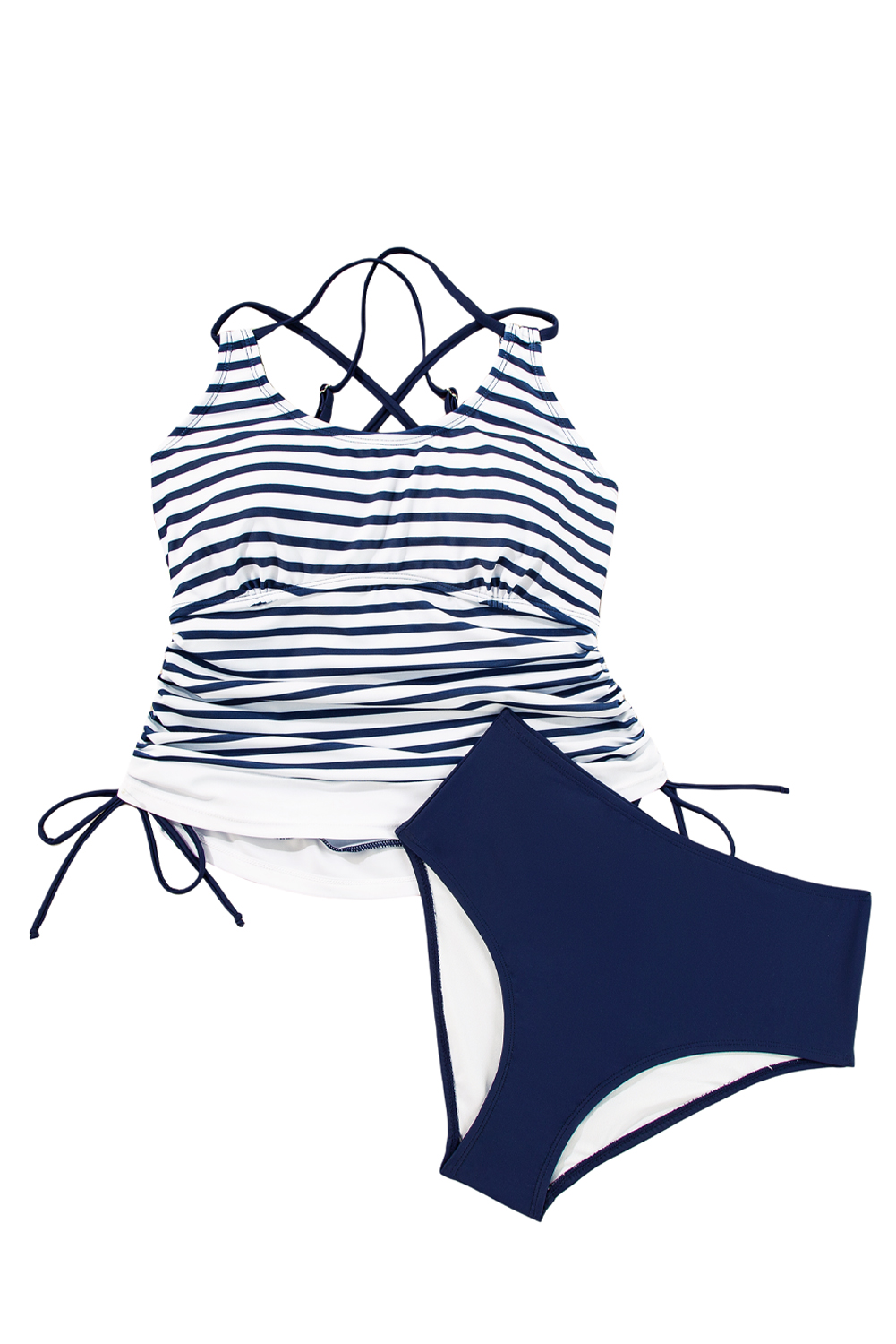 Sea Green Drawstring Tummy Control Mix-and-match 2pcs Tankini Swimsuit - loveforevers
