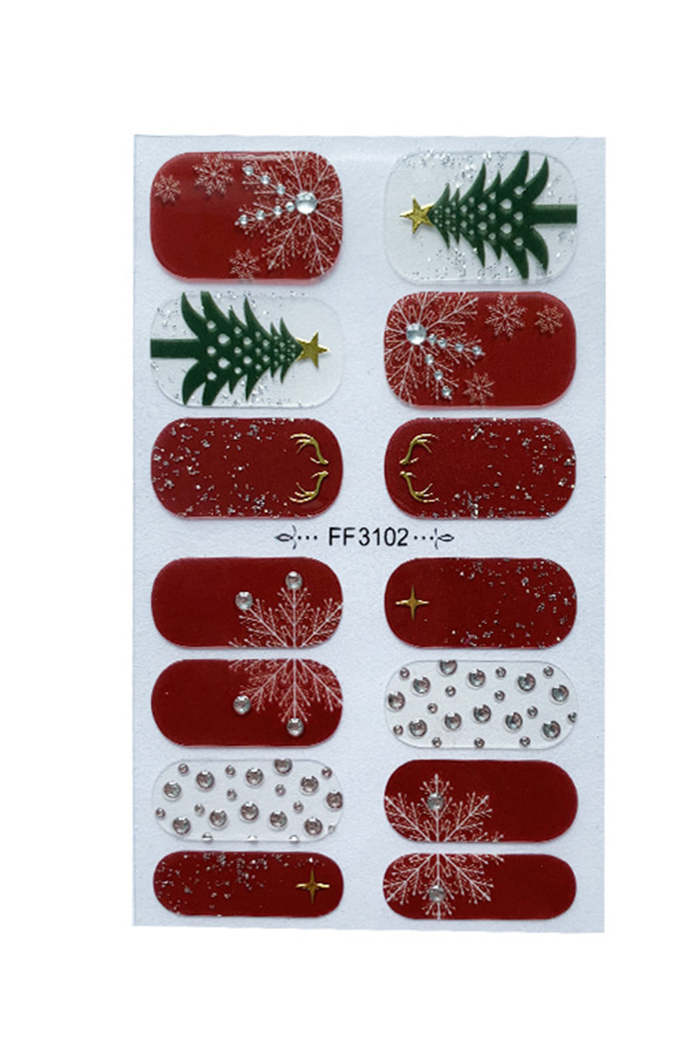 Racing Red Christmas Tree Snowflake Rhinestone Gel Nail Stickers - loveforevers