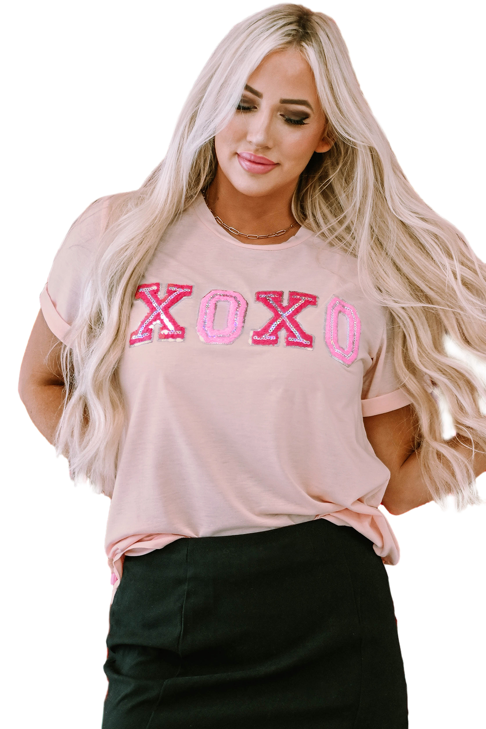 Pink Valentines Shiny XOXO Graphic T-shirt - loveforevers