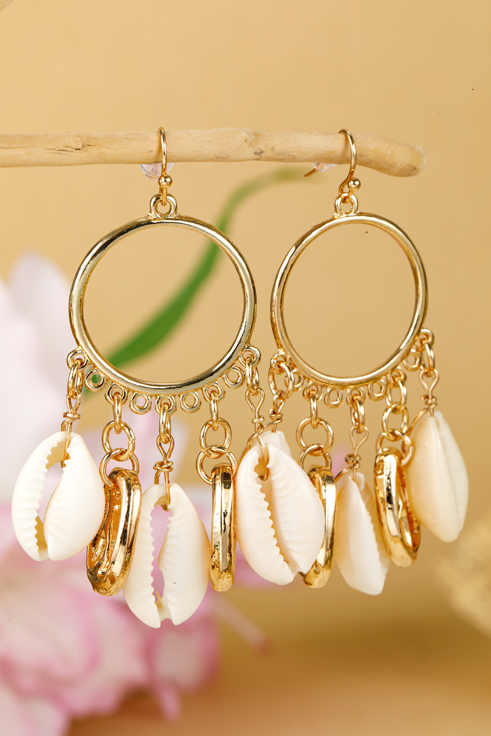 Gold Seashell Charm Hoop Dangle Earrings - loveforevers