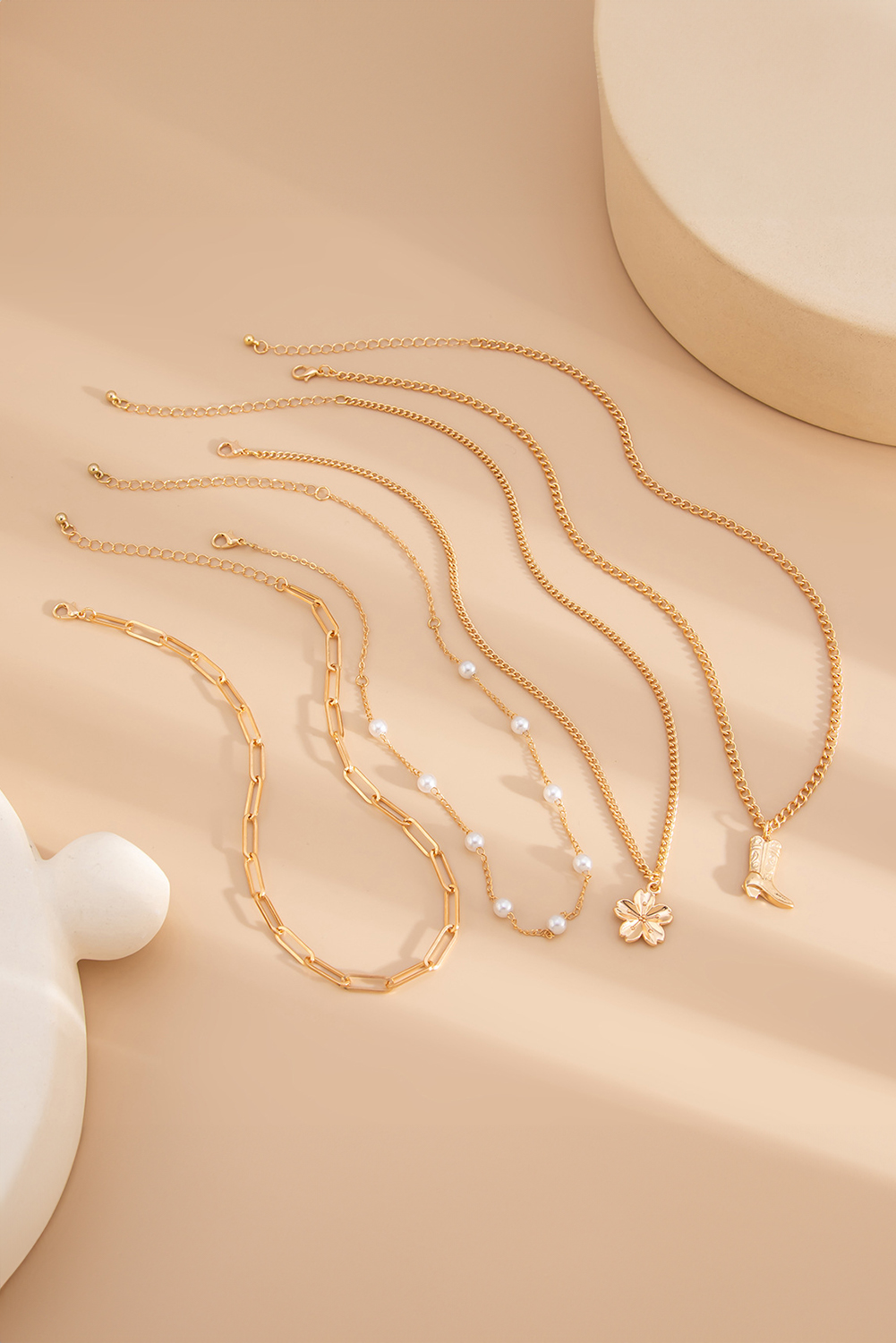 Gold Plated Flower Boot Pendent Pearl Chaining Necklace - loveforevers
