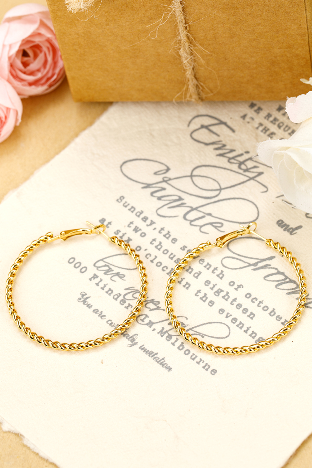 Gold Twisted Detail Plated Alloy Large Hoop Earrings - loveforevers