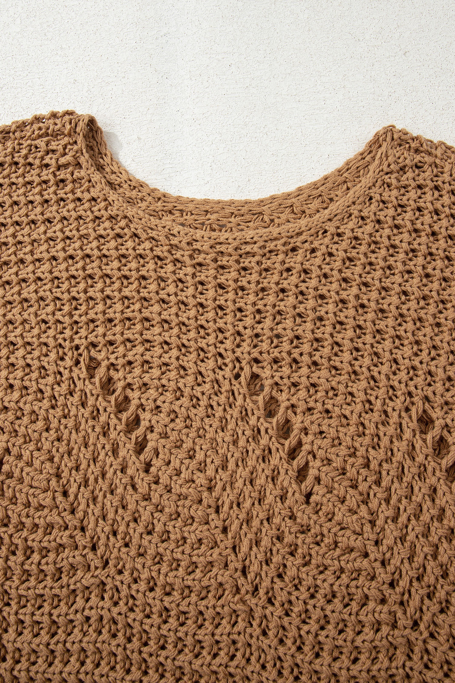 Camel Hollowed Detail Wide Sleeve Loose Pullover Sweater - loveforevers