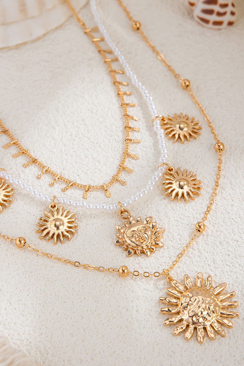 Gold Plated Alloy Pearl 3pcs Sun Goddess Necklace Set - loveforevers