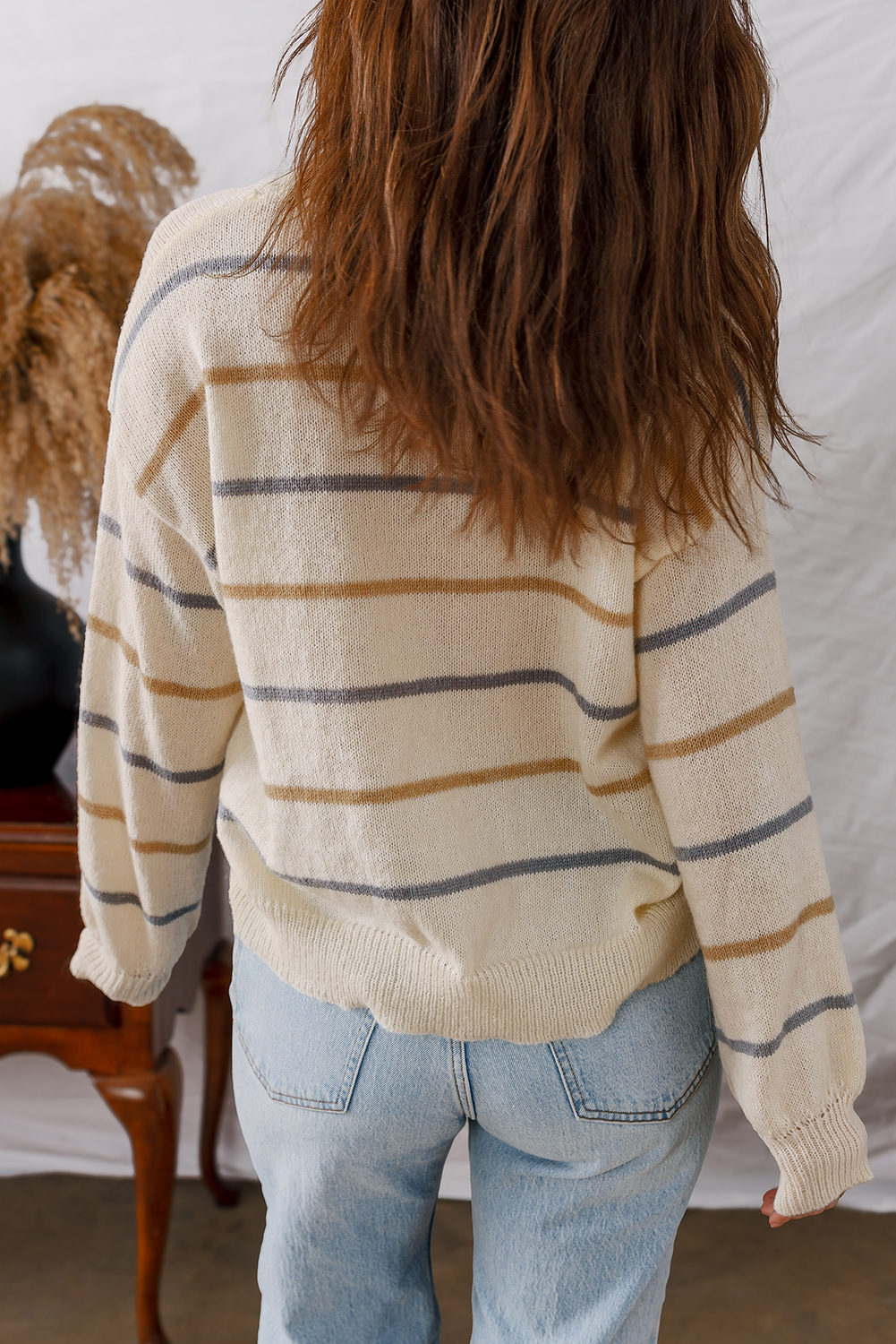 Multicolour Striped Buttoned Front V Neck Drop Shoulder Cardigan Sweater - loveforevers