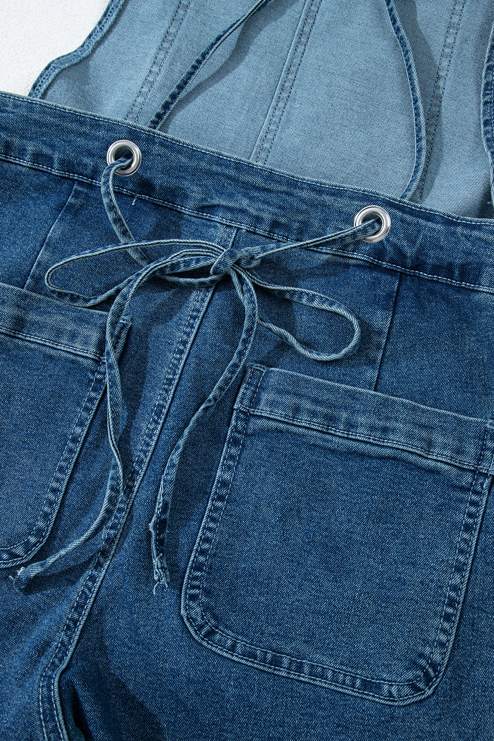 Dusk Blue Adjustable Tie Straps Cropped Wide Leg Denim Overalls - loveforevers