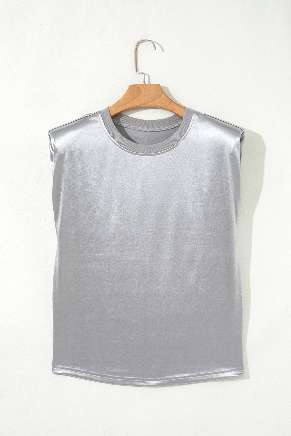 Silvery Metallic Luster Crew Neck Shift Tank Top - loveforevers