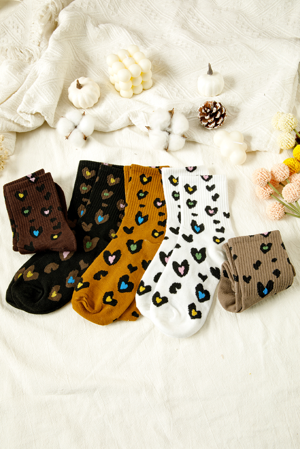 Bristol Black 5 Pairs Ribbed Trim Leopard Print Socks - loveforevers