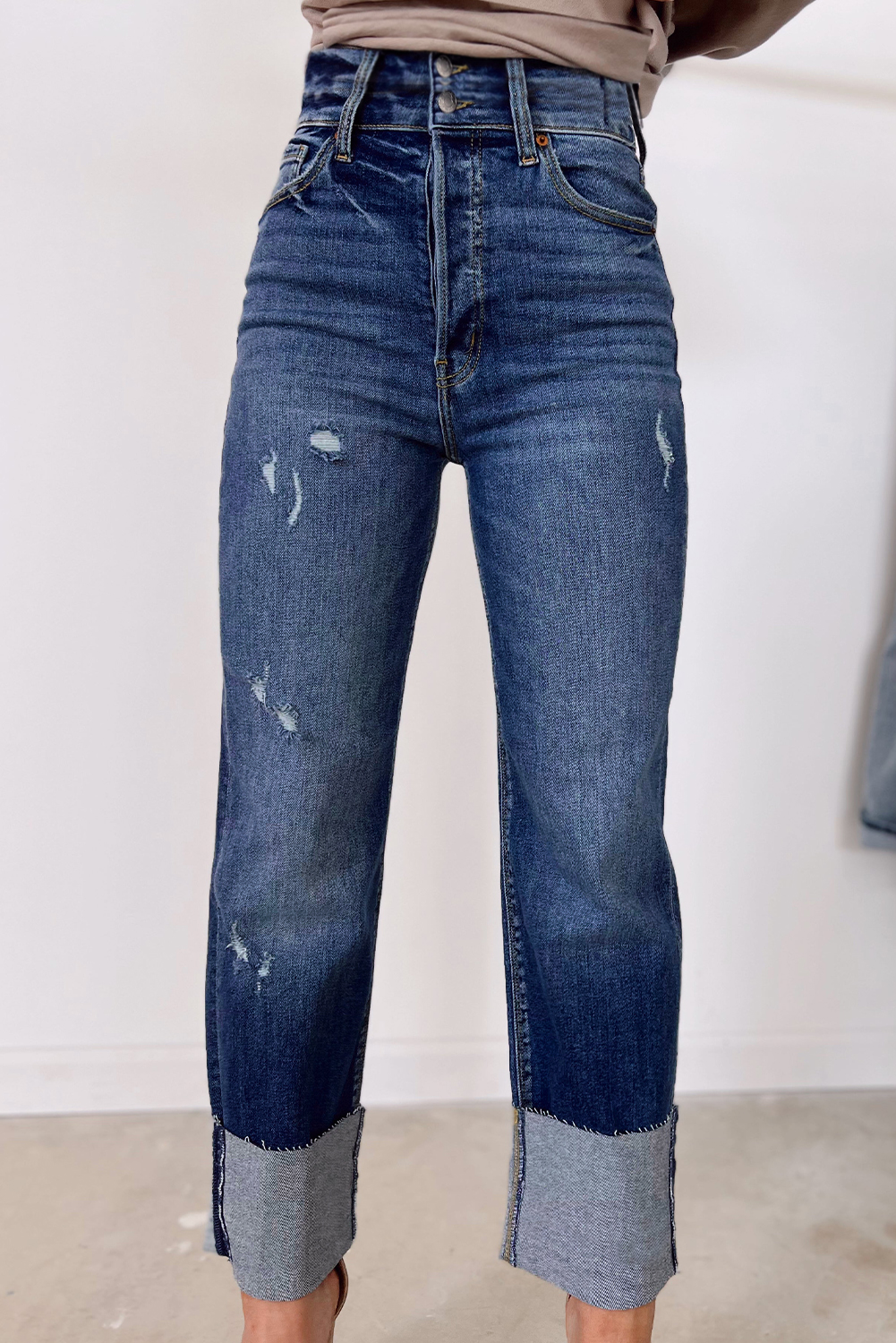High Waist Distressed Straight Leg Jeans - loveforevers
