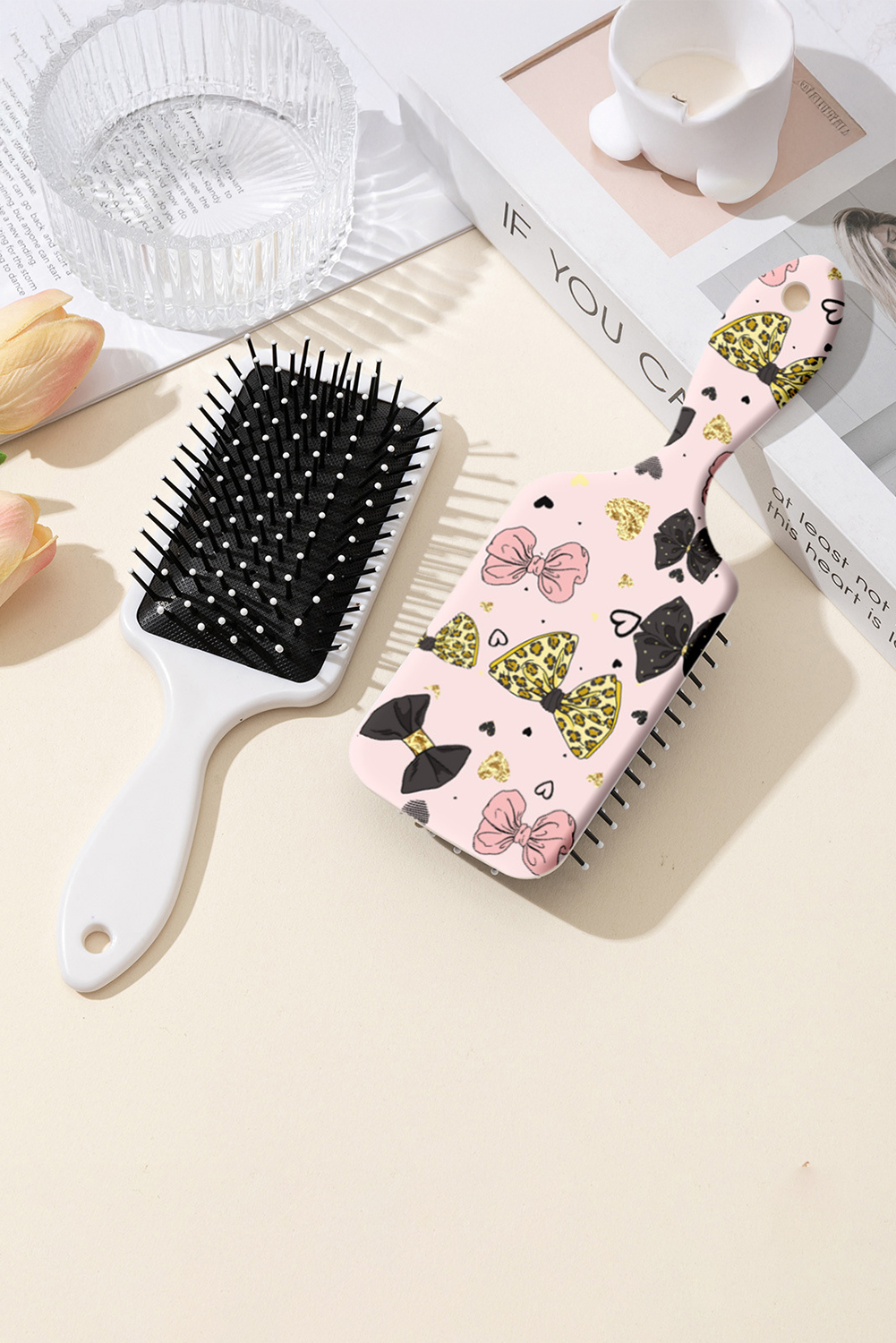 Pink Leopard Diverse Bow Printed Large Detangle Comb - loveforevers
