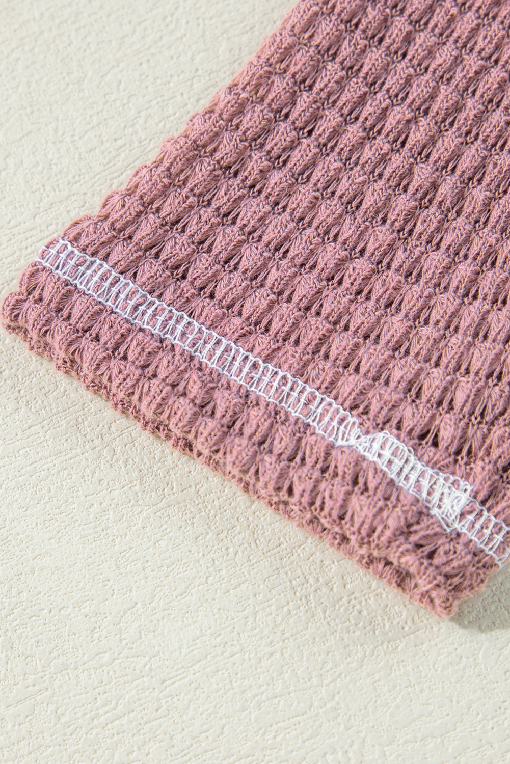 Pink Waffle Knit V Neck Long Sleeve Babydoll Top - loveforevers
