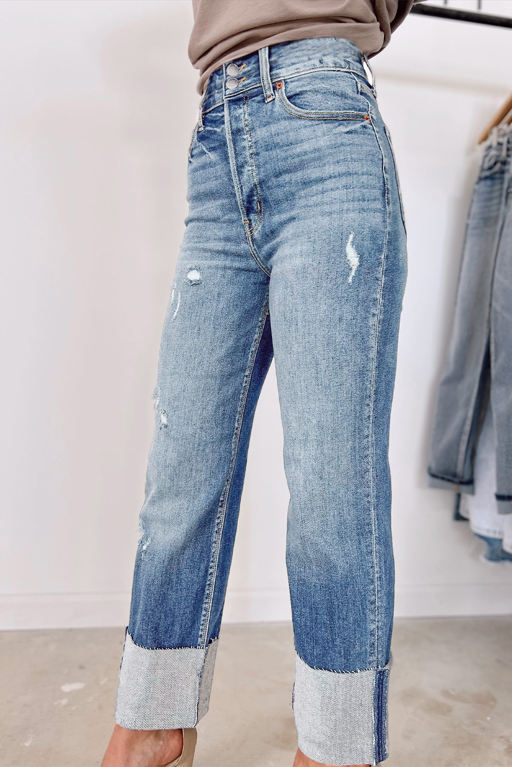 High Waist Distressed Straight Leg Jeans - loveforevers