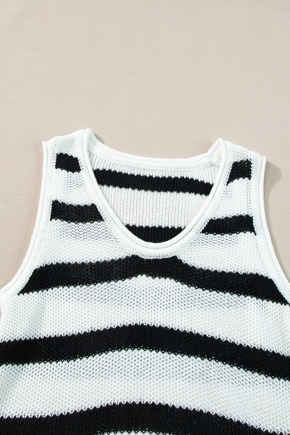Beige Stripe Loose Knit Fringe Tank Top - loveforevers