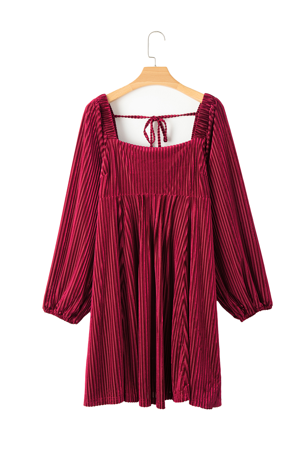 Red Tie Back Square Neck Velvet Babydoll Dress - loveforevers