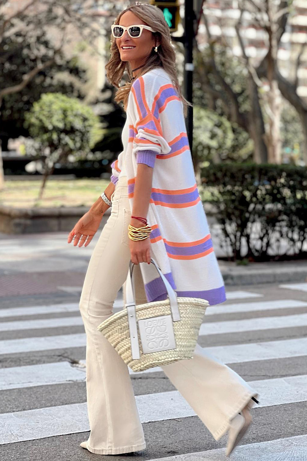 Beige Striped Long Sleeve Ribbed Trim Button Cardigan - loveforevers