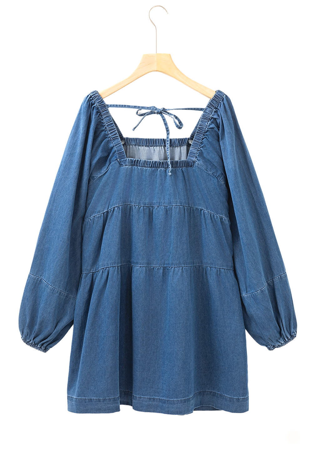 Dusk Blue Square Neck Side Pockets Loose Fit Denim Mini Dress - loveforevers