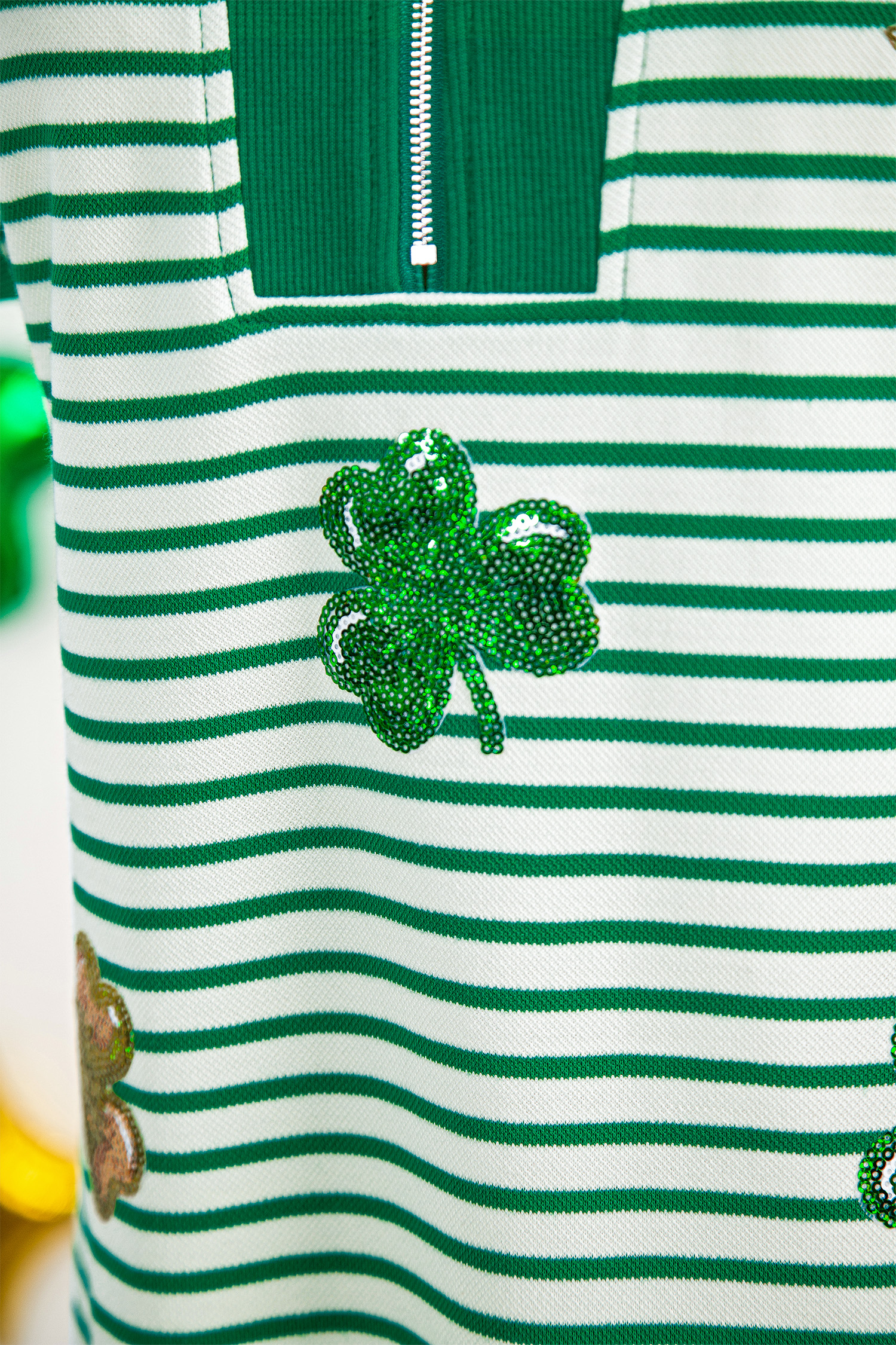 Green Stripe Magic St Patricks Day Sequin Graphic Zip Polo Tee Dress - loveforevers