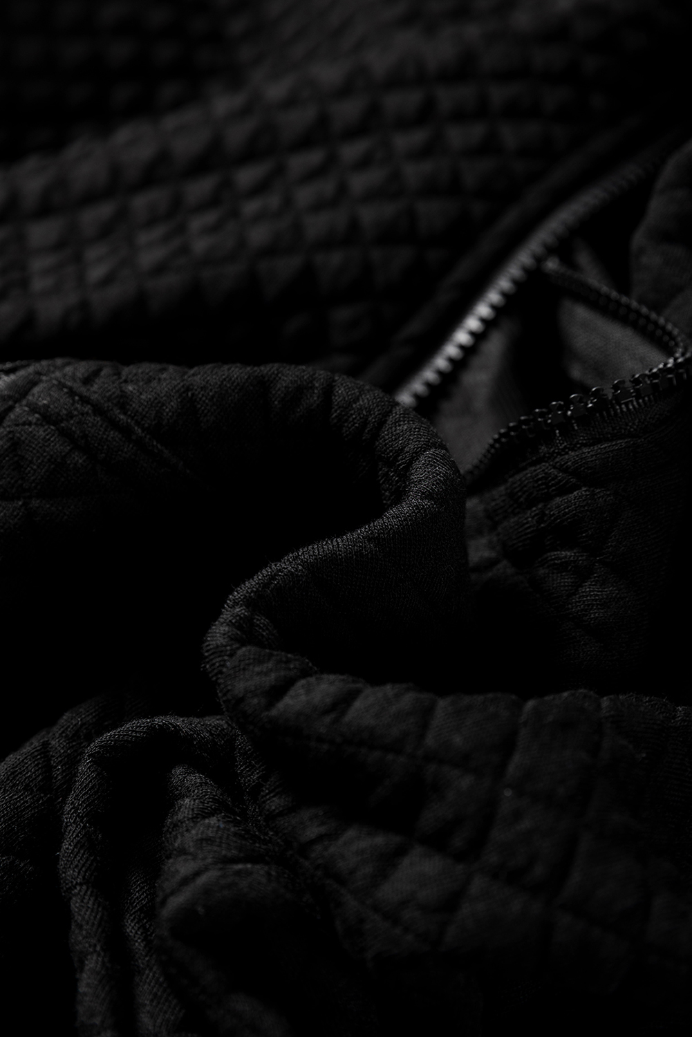 Black Quilted Side Pockets Zipper Hooded Jacket - loveforevers