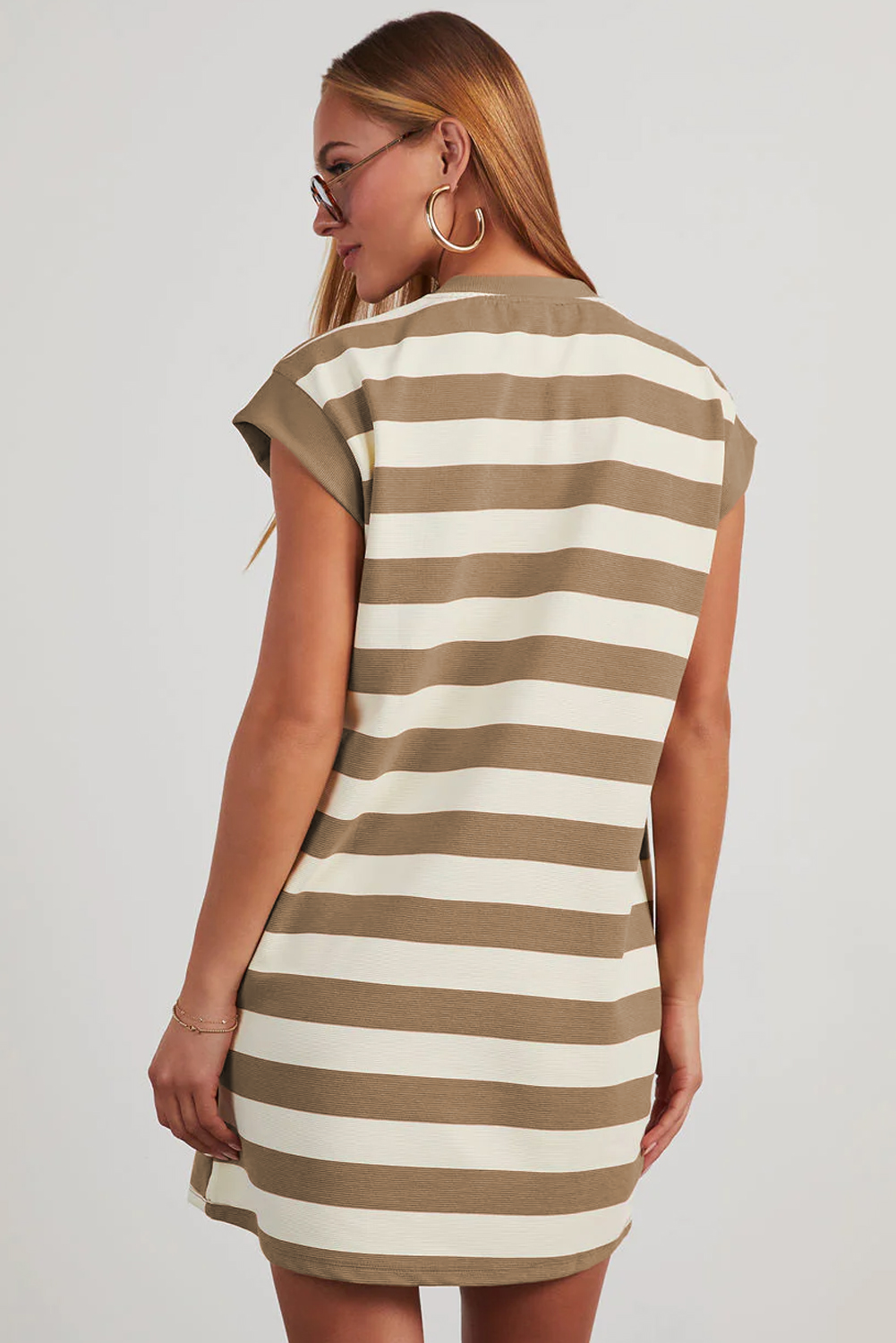Pink Stripe Cap Sleeve Shift T Shirt Dress - loveforevers