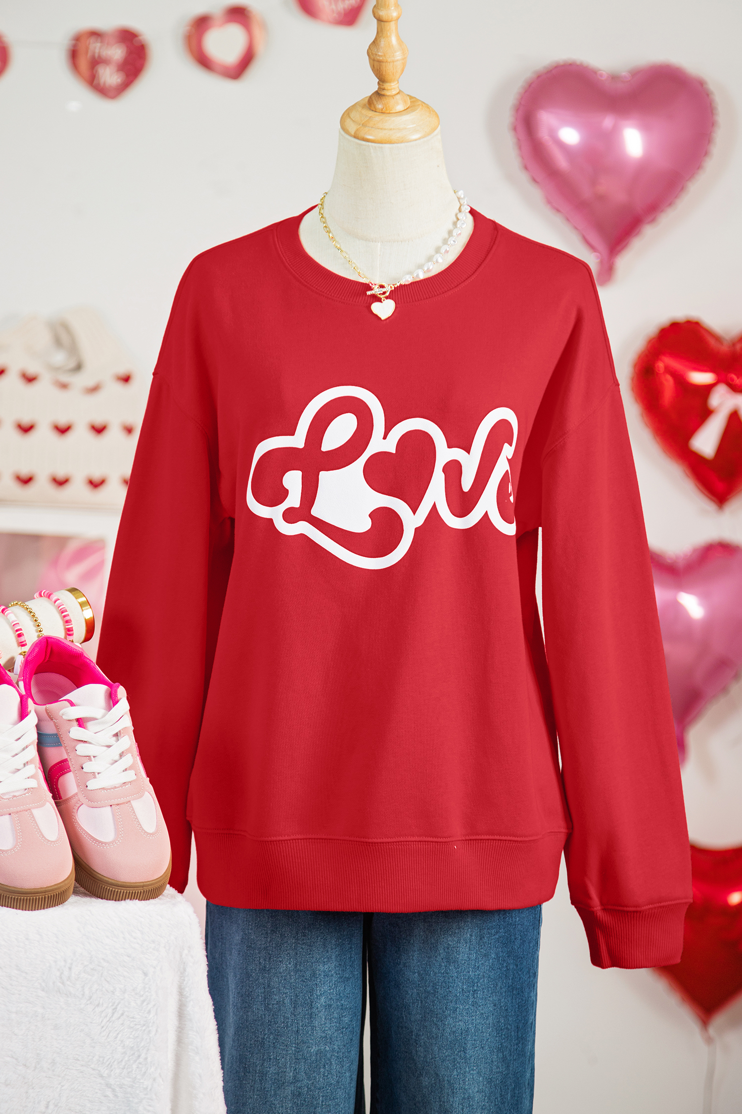 Red Love Letter Printed Casual Sweatshirt - loveforevers