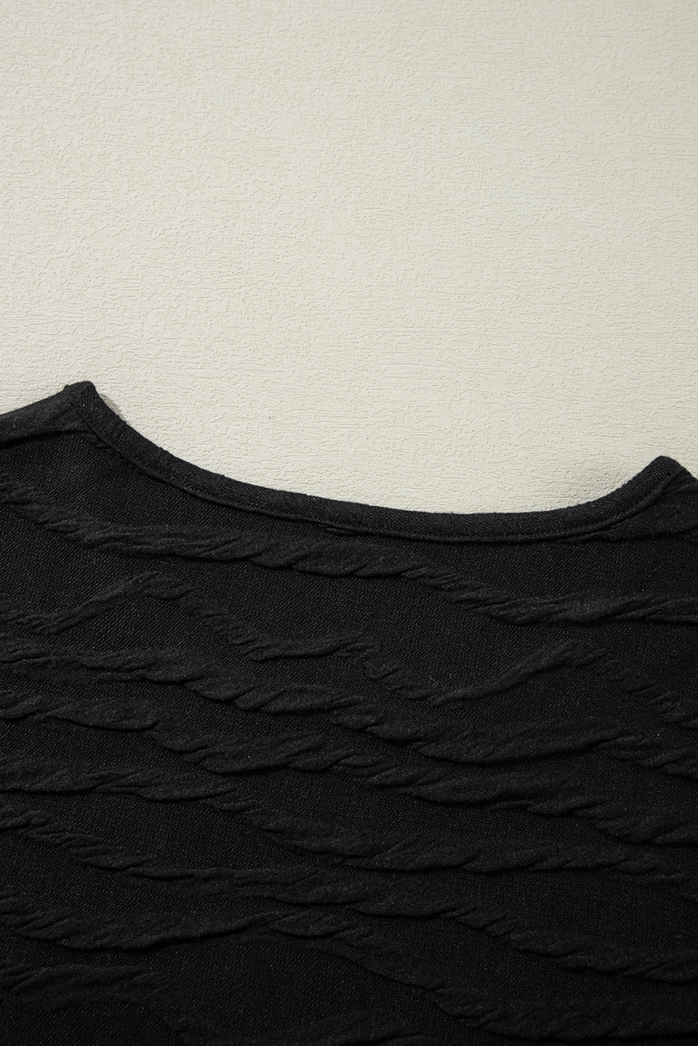 Black Solid Wavy Textured Slim Fit Long Sleeve T Shirt - loveforevers