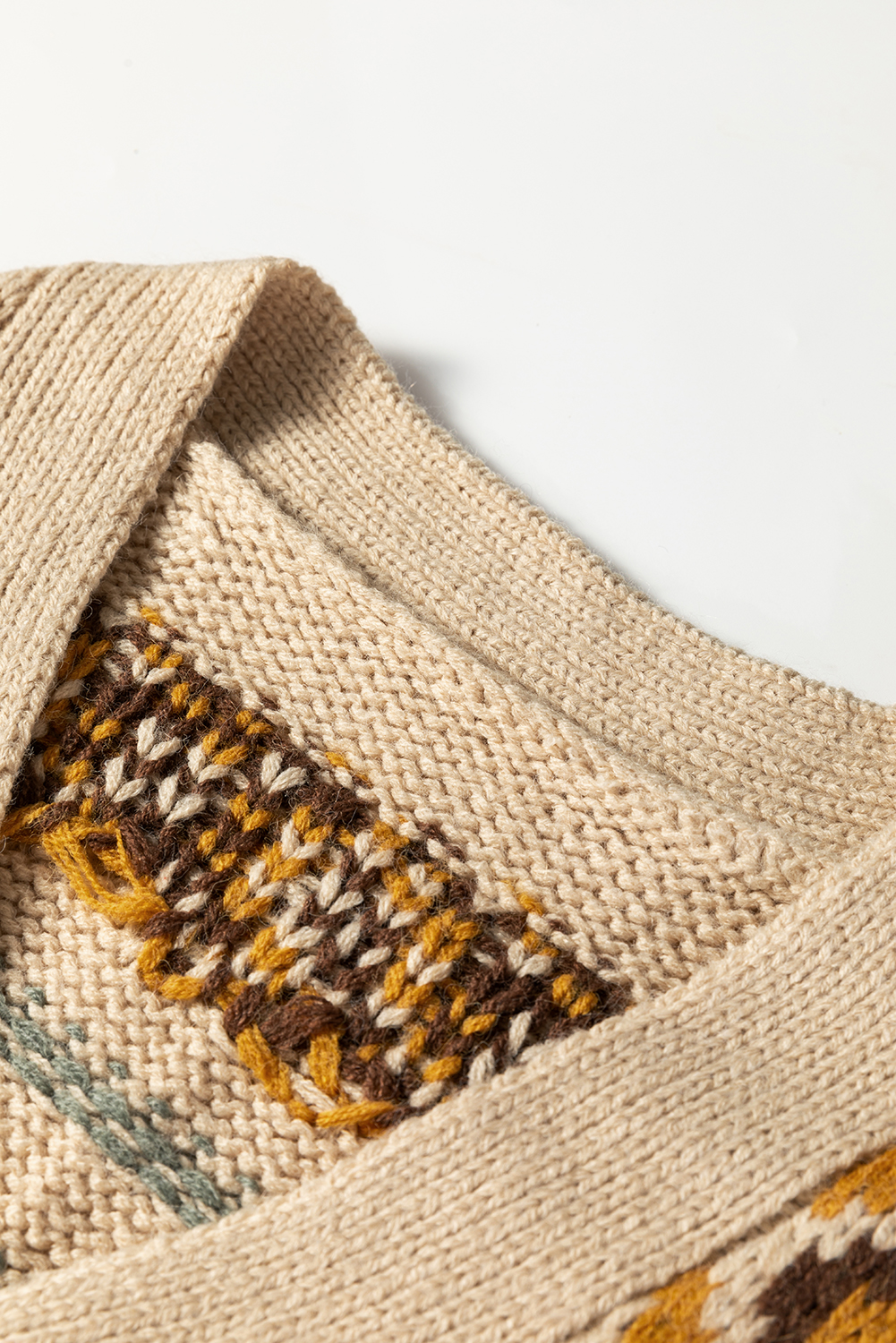 Khaki Western Pattern Knitted Button V Neck Cardigan Sweater - loveforevers