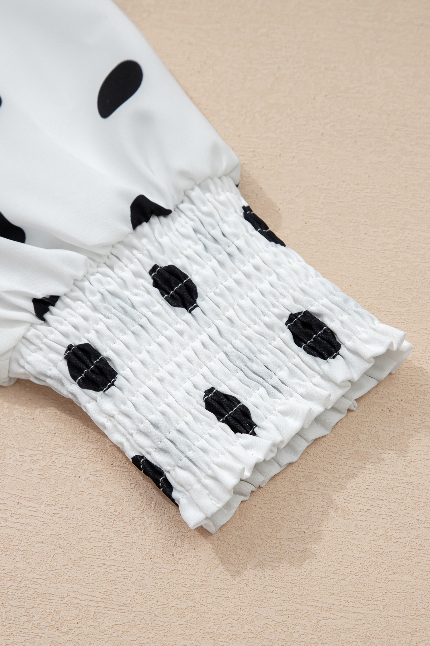 White Polka Dot Print Round Neck Frilled Long Sleeve Blouse - loveforevers