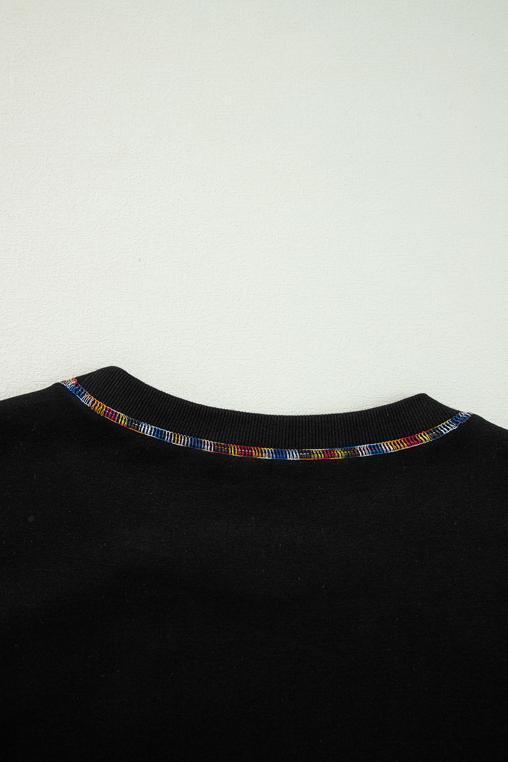 Black Contrast Rainbow Trim Drop Shoulder Pullover Sweatshirt - loveforevers