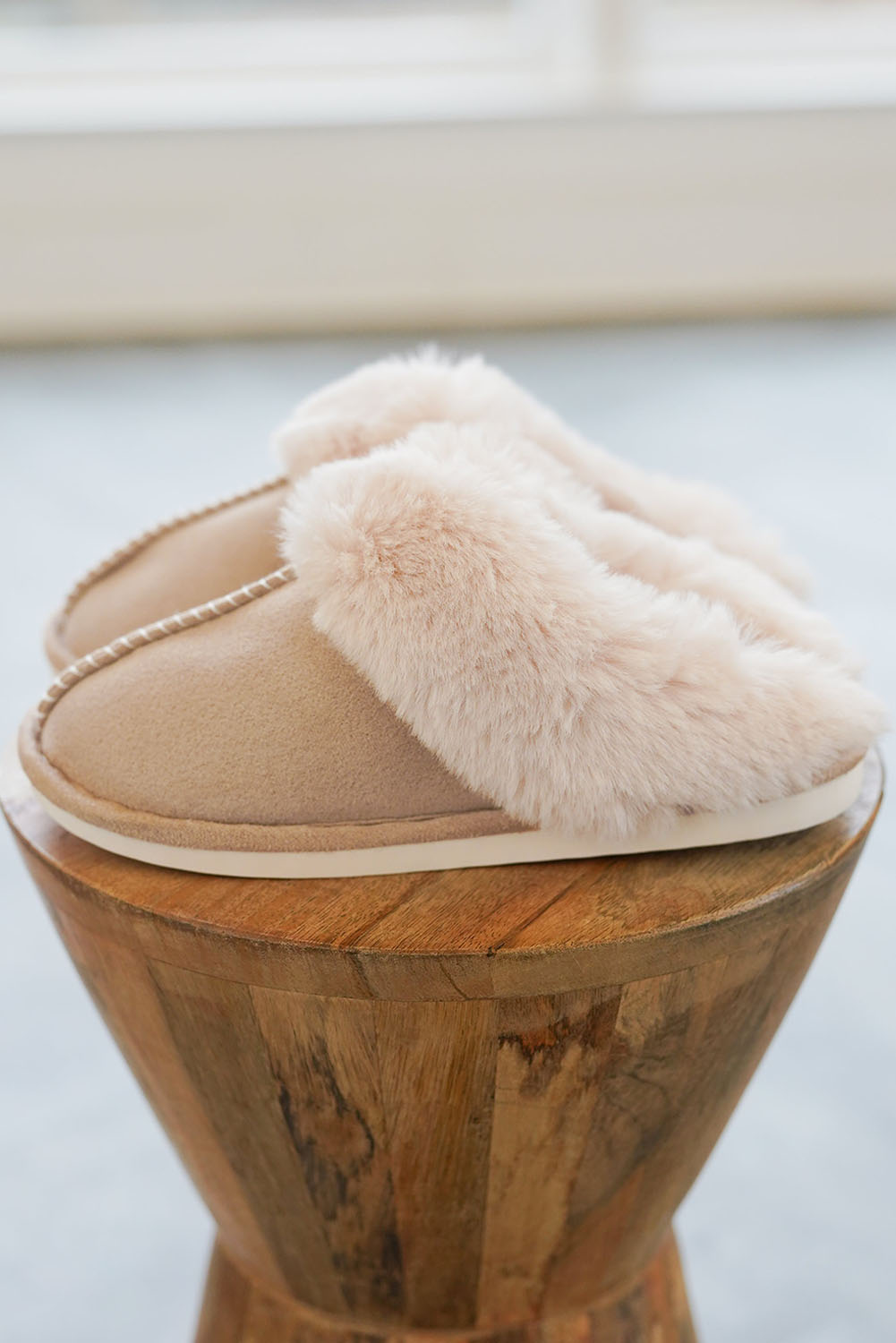 Khaki Cut and Sew Faux Suede Plush Lined Slippers - loveforevers