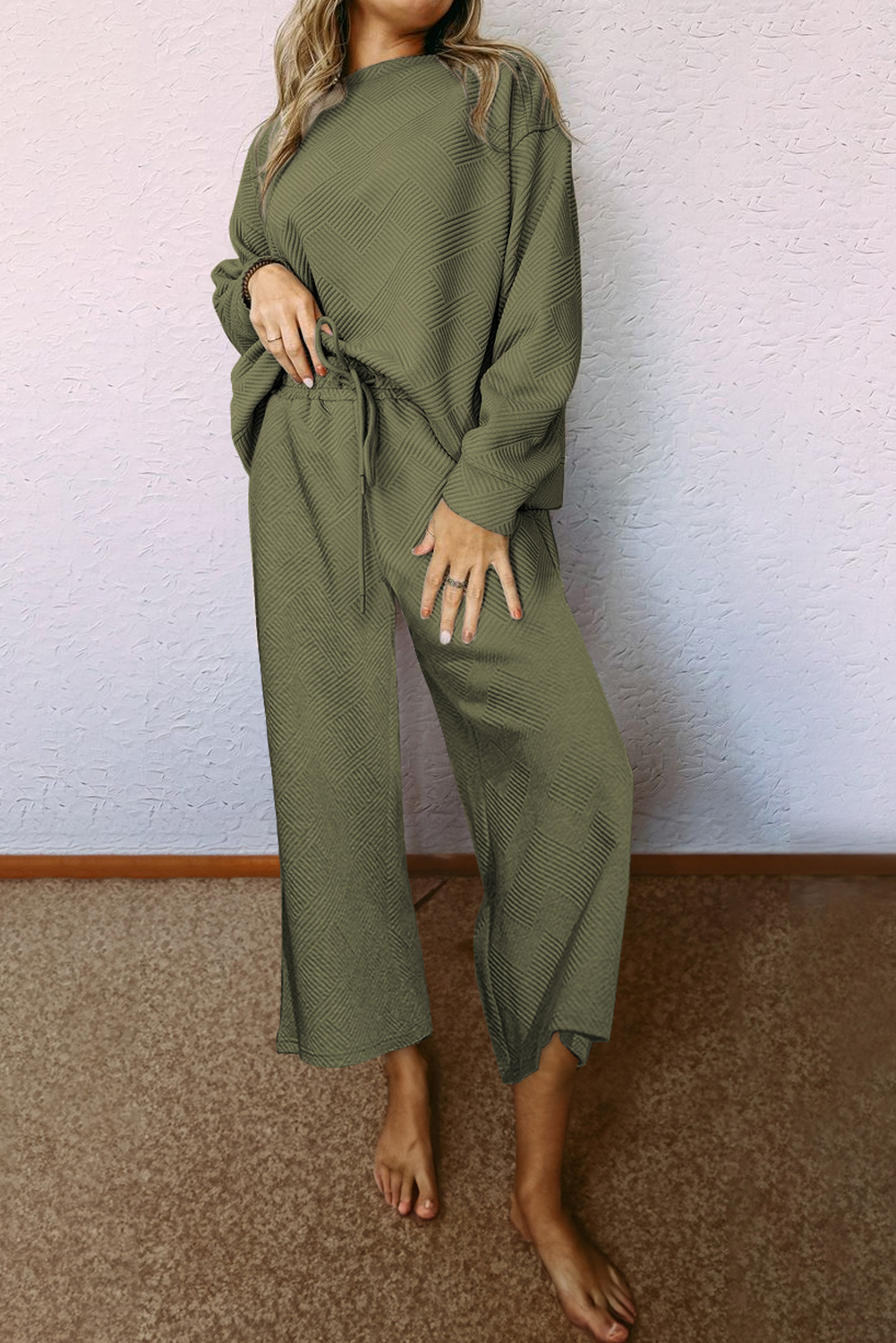 Red Dahlia Ultra Loose Textured 2pcs Slouchy Outfit - loveforevers
