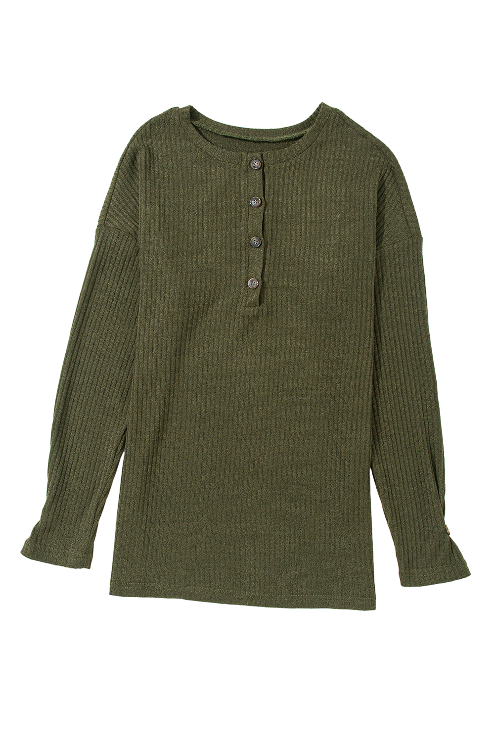 Jungle Green Rib Textured Henley Knit Top - loveforevers