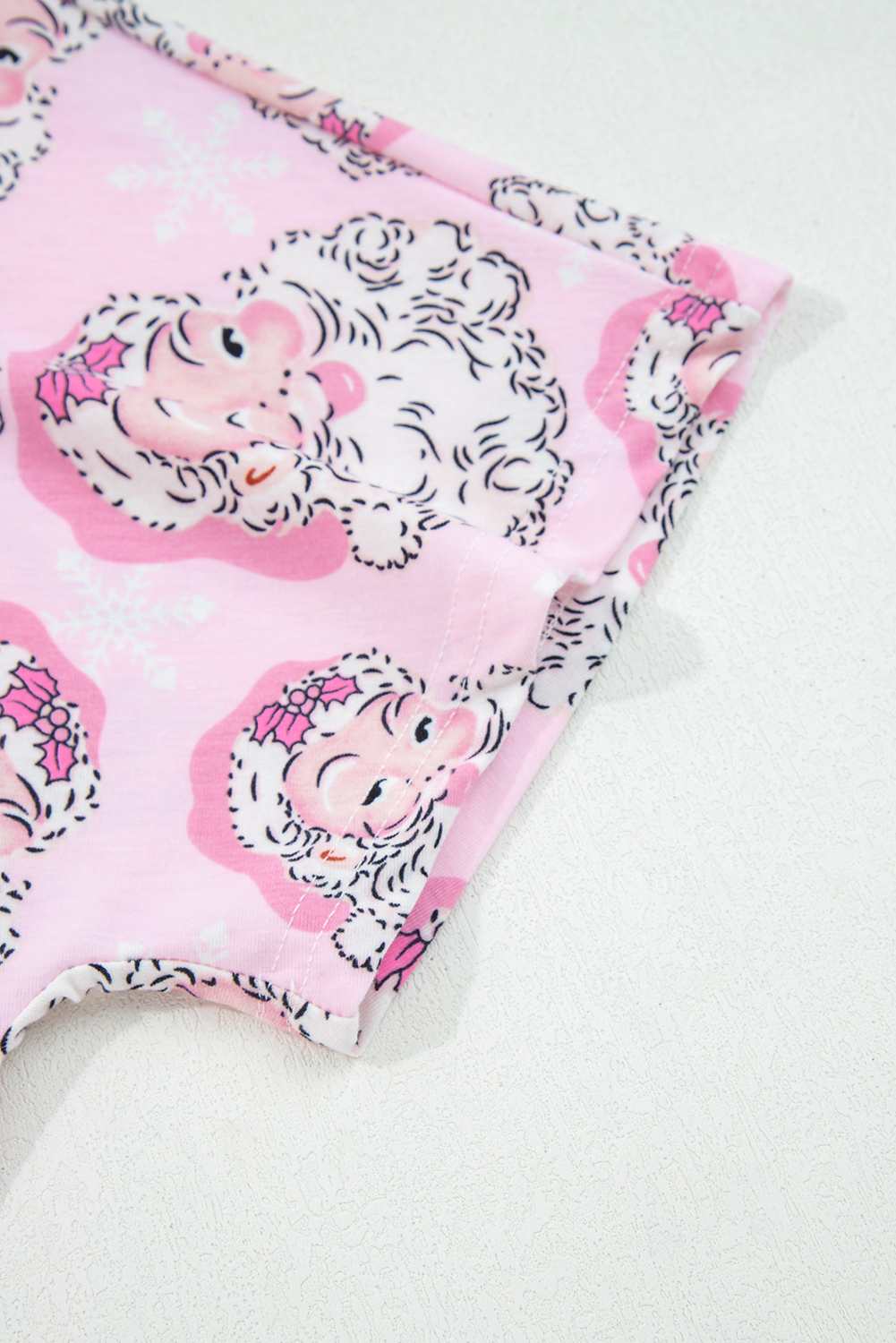 Pink Santa Claus Print V Neck Tee Drawstring Pants 2pcs Lounge Set - loveforevers
