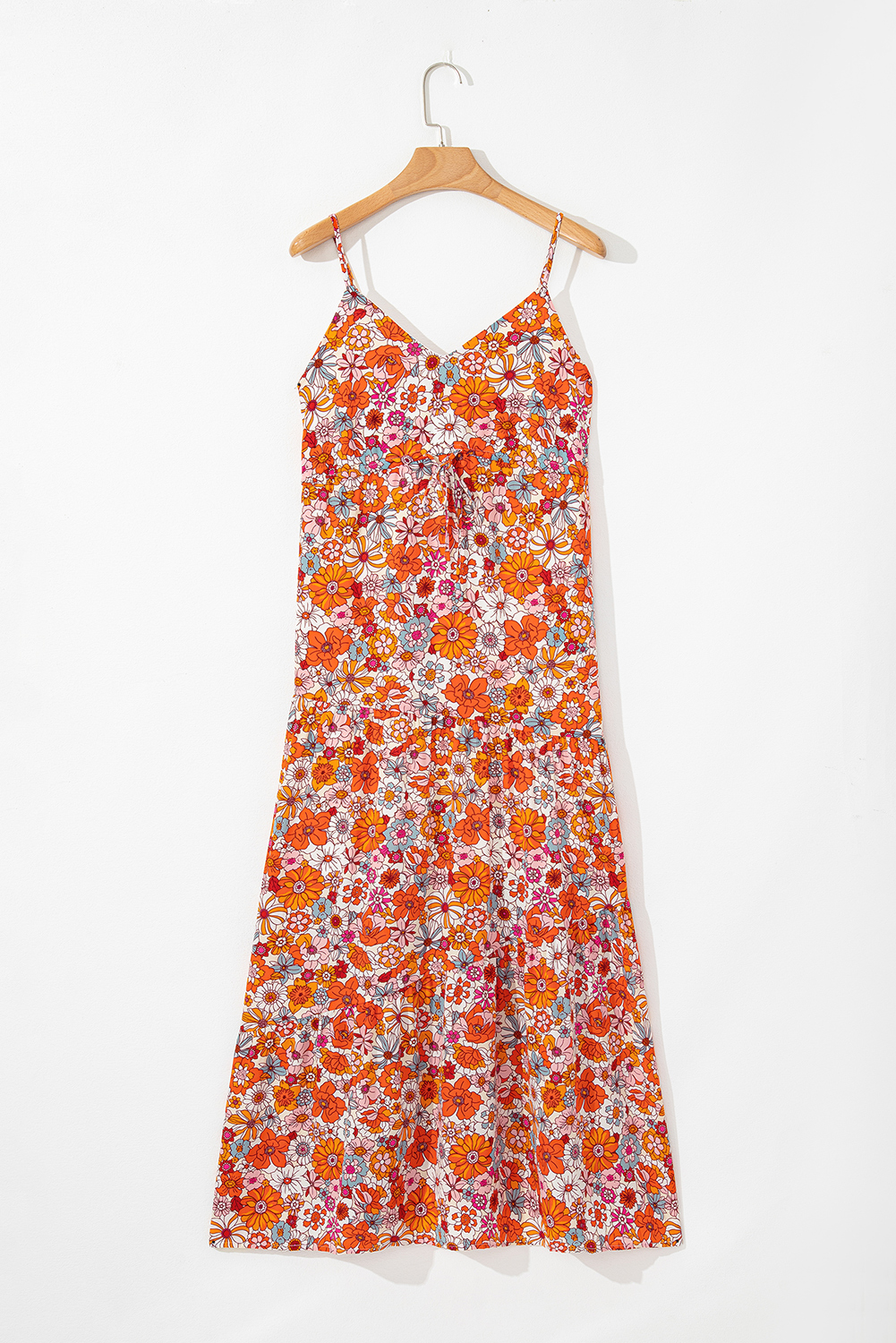Red Boho Fashion Print Spaghetti Straps Drawstring Maxi Dress - loveforevers