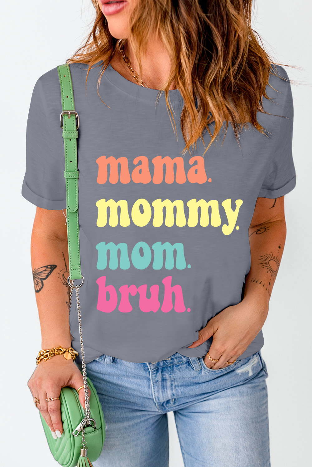 Gray mama mommy mom bruh Crew Neck Graphic Tee - loveforevers
