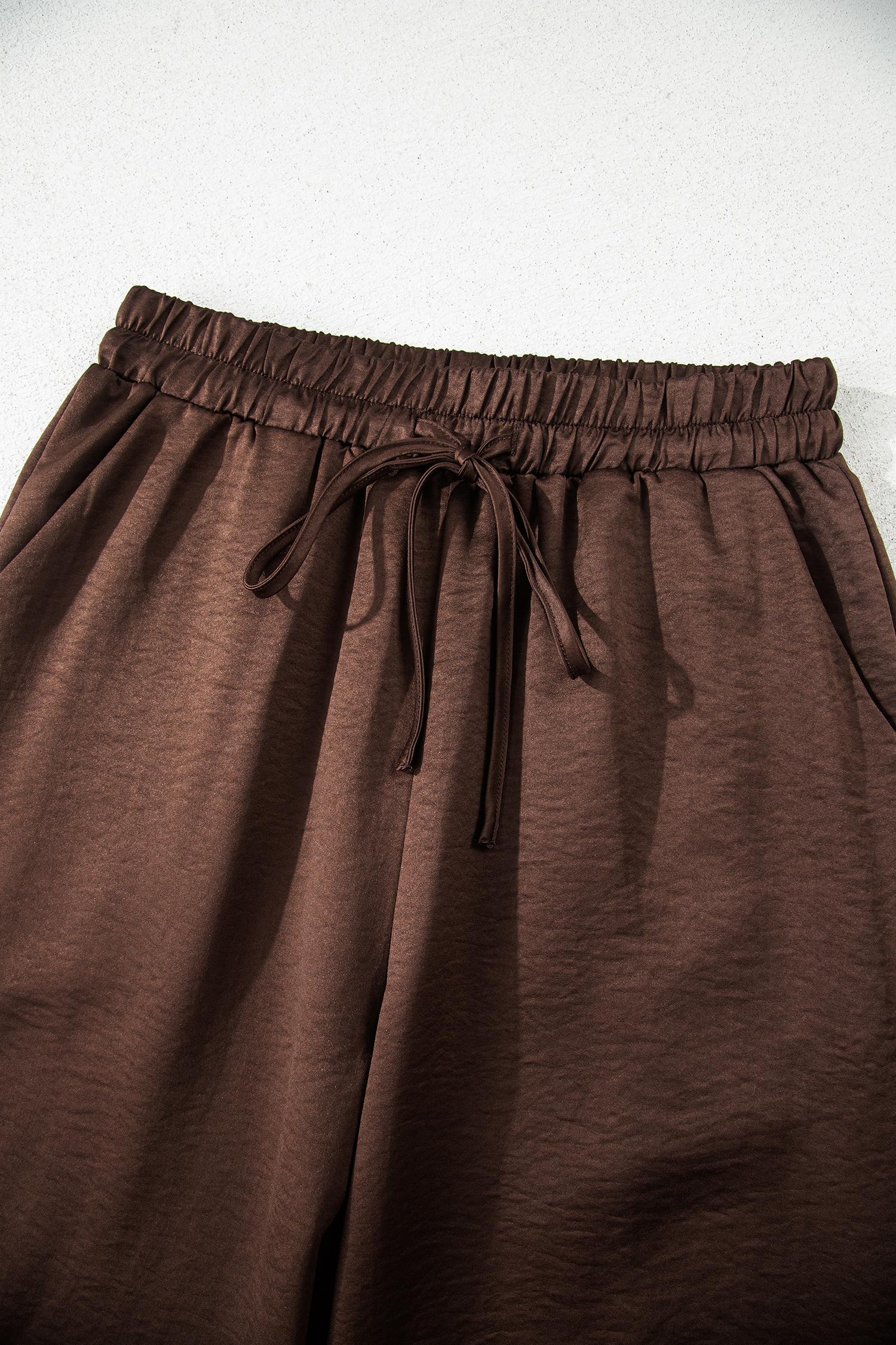 Dark Brown Braided V Neck Long Sleeve Loose Top and Drawstring High Waist Pants 2pcs Outfit - loveforevers