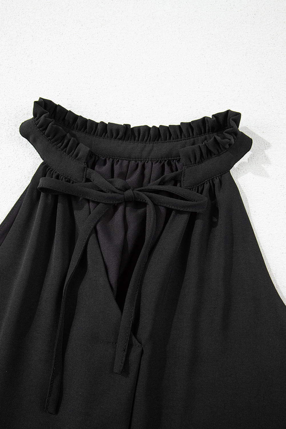Black Pinched V Neck Tie Loose Tank Top - loveforevers