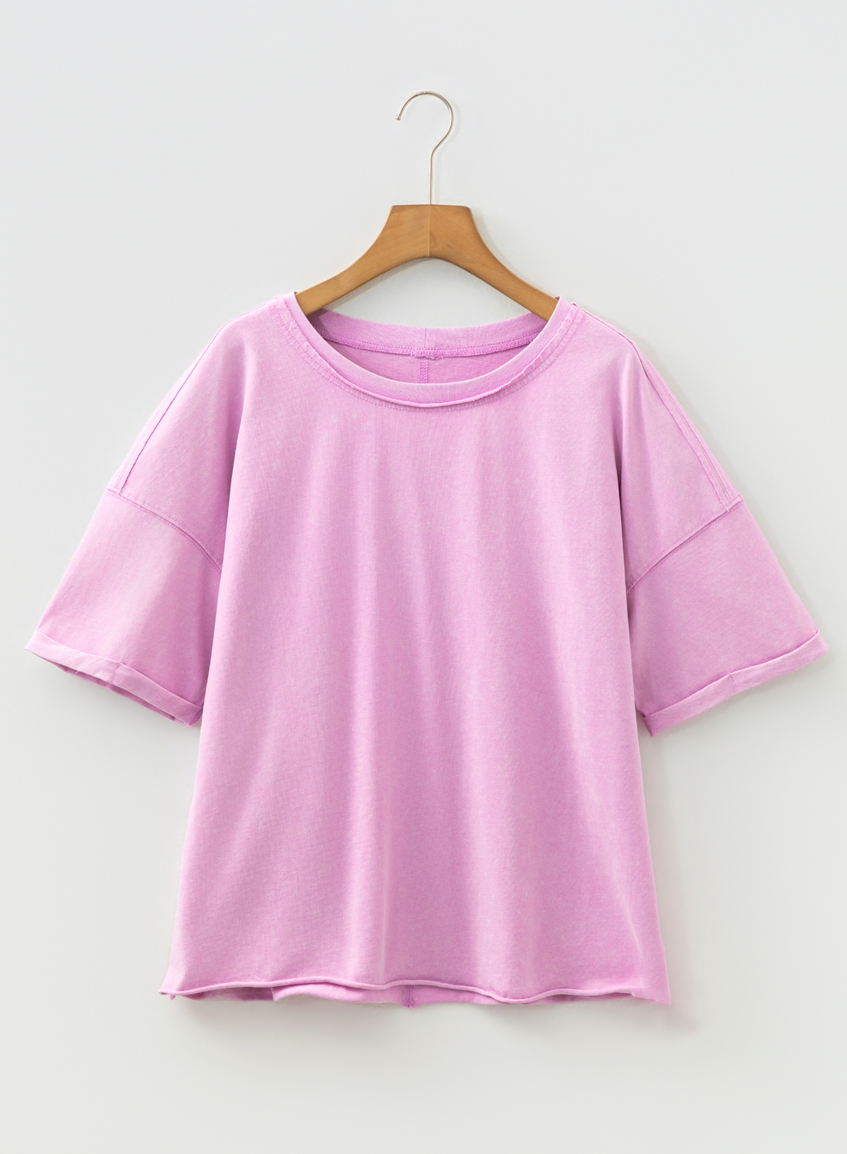 Lavendula Mineral Wash Drop Shoulder Raw Edge Loose Tee - loveforevers