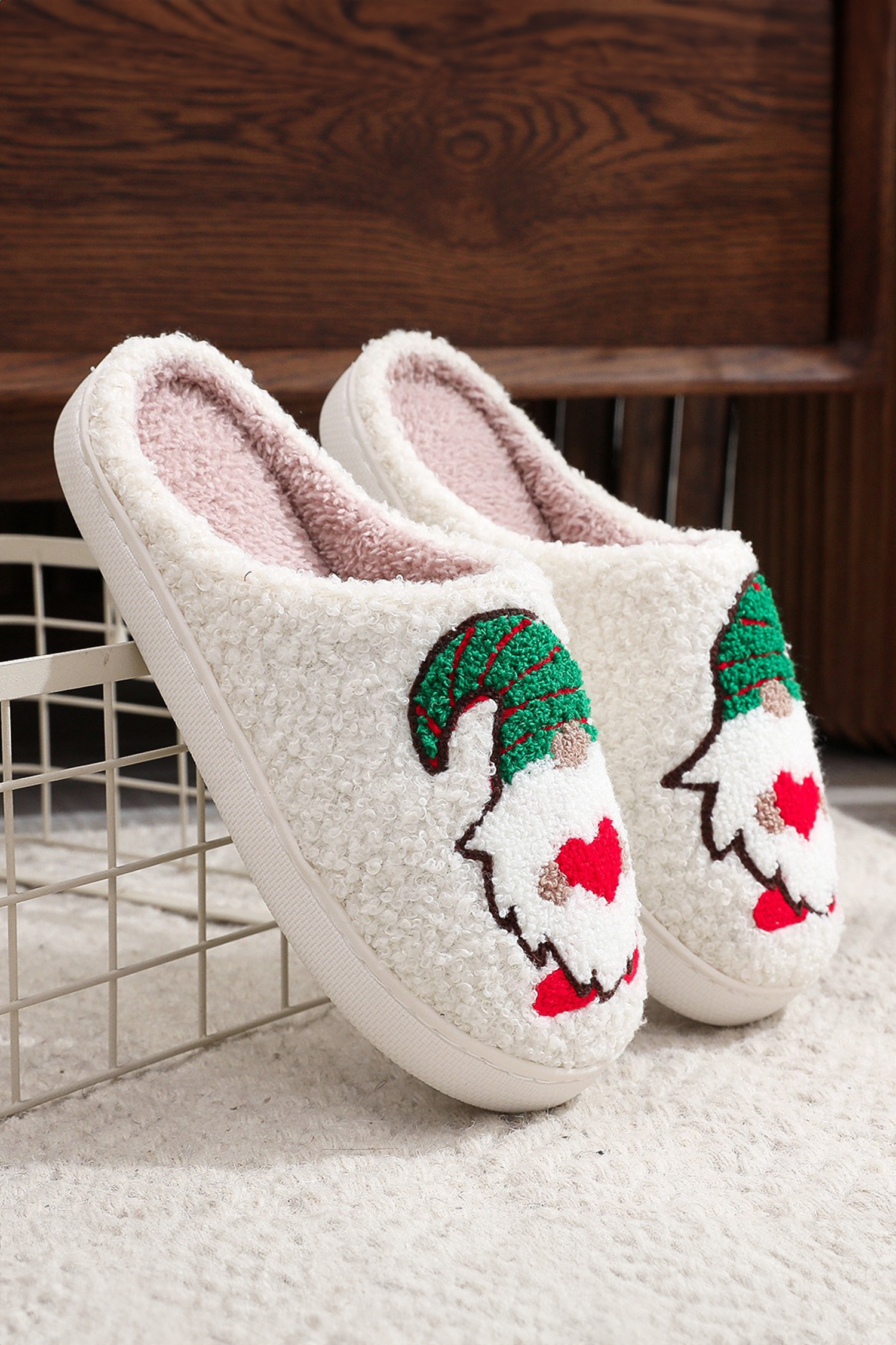 White Christmas Faceless Dwarf Shoes Plush House Slippers - loveforevers
