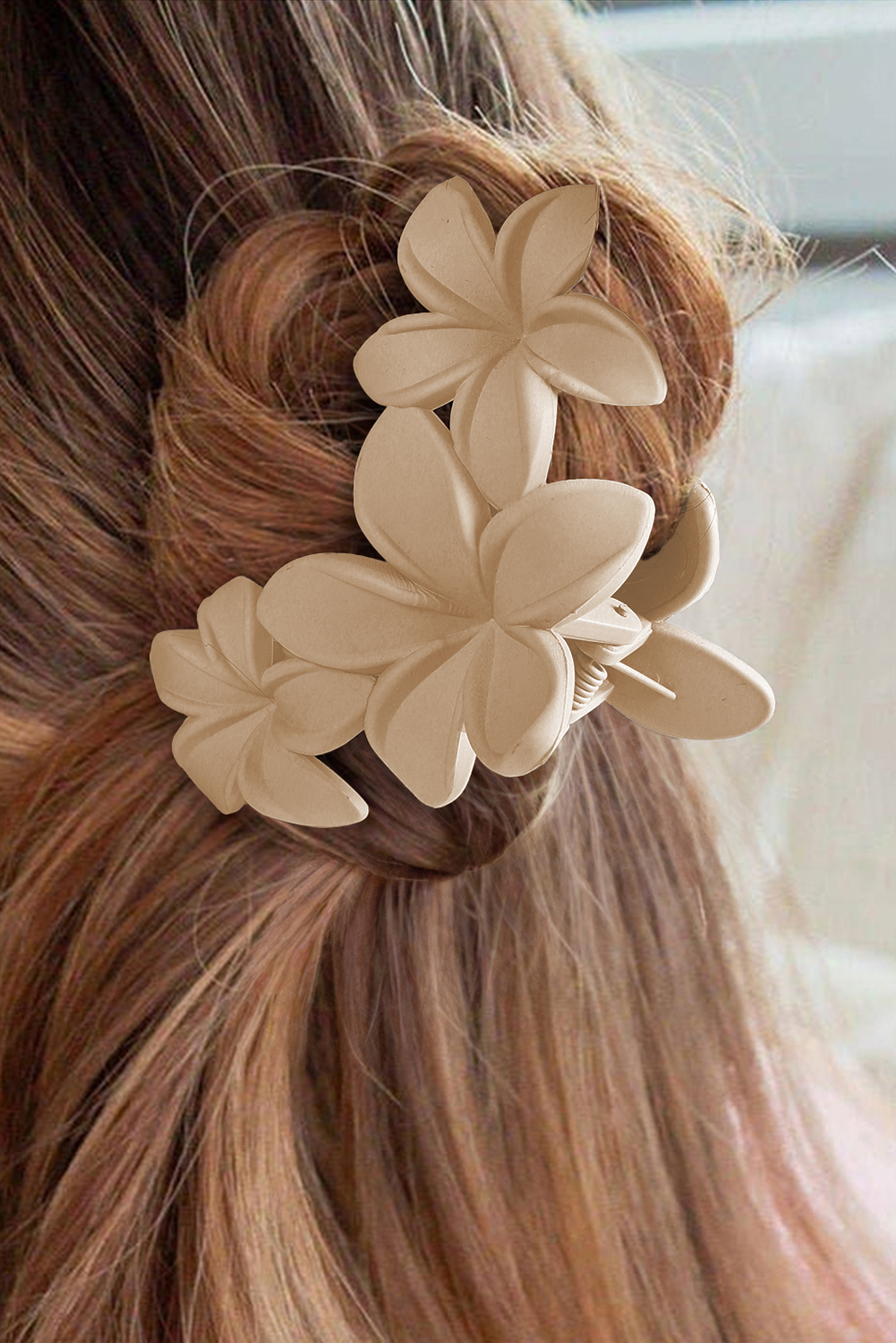 Beige 3D Flower Plastic Resin Hair Claw (Slight Color Variations) - loveforevers