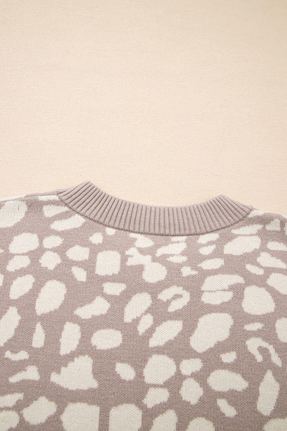 Gray Leopard Spots Pattern Ribbed Trim Drop Shoulder Sweater - loveforevers