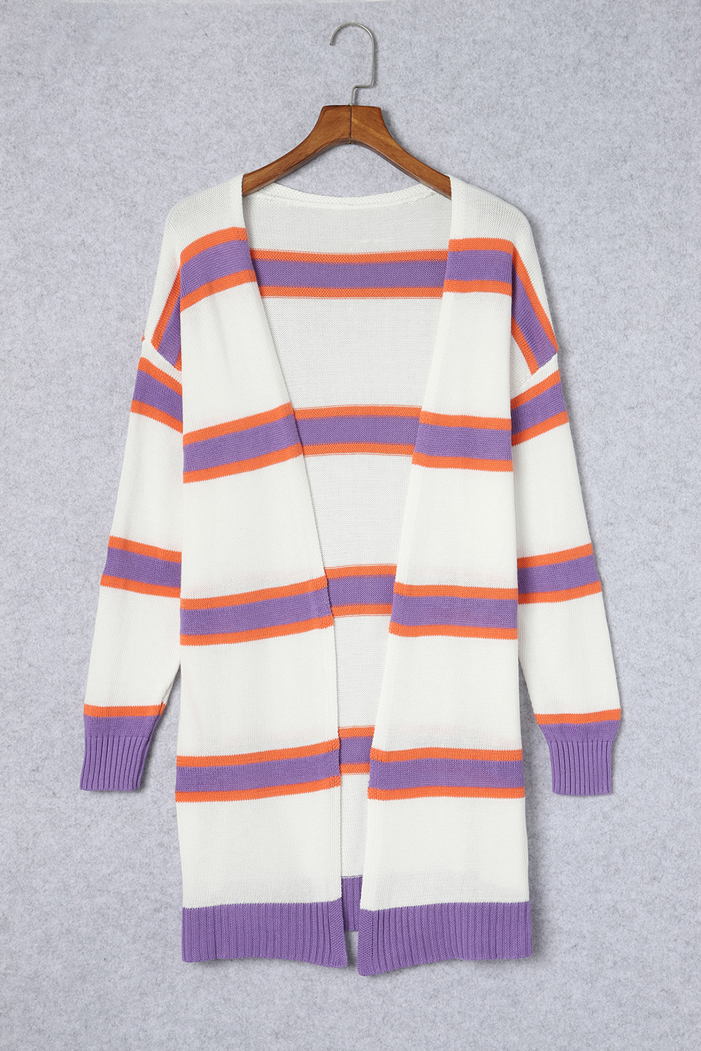 Beige Striped Long Sleeve Ribbed Trim Button Cardigan - loveforevers